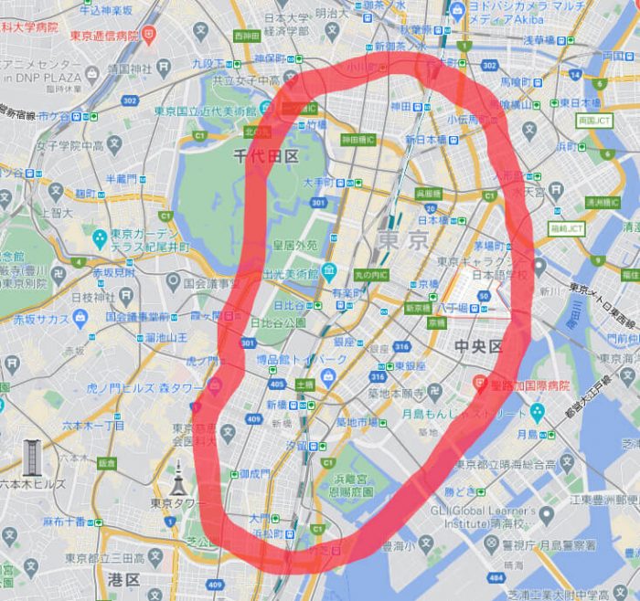 出前館配送拠点八丁堀エリア(推定)
