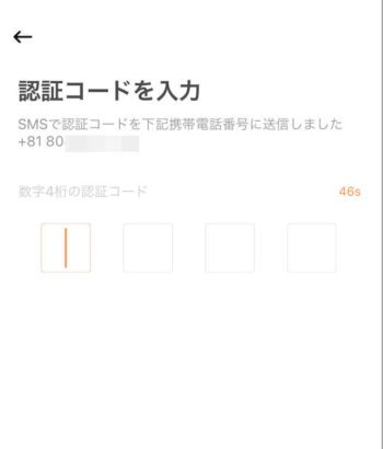 DiDiタクシー認証コード入力画面