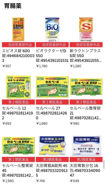 ウーバーイーツで注文できるダイコクドラッグの価格②胃腸薬